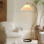 Floor Lamp, Caprani Beechwood & Linen Shade, E26/E27, Plug-In