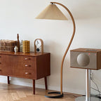 Floor Lamp, Caprani Beechwood & Linen Shade, E26/E27, Plug-In