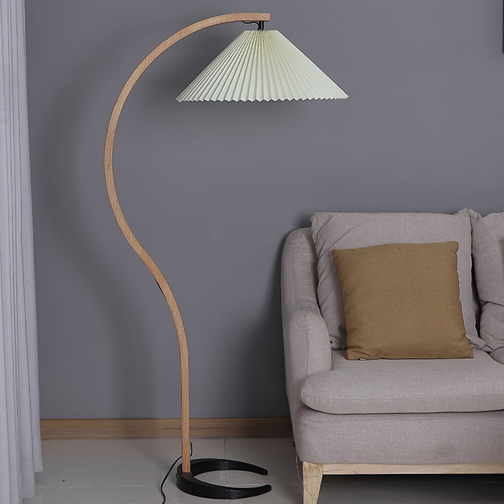 Floor Lamp, Caprani Beechwood & Linen Shade, E26/E27, Plug-In