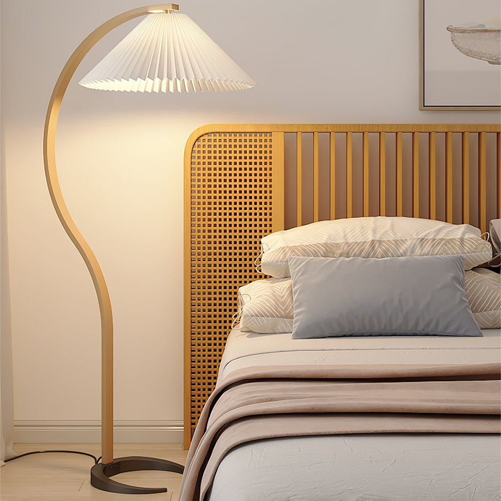 Floor Lamp, Caprani Beechwood & Linen Shade, E26/E27, Plug-In