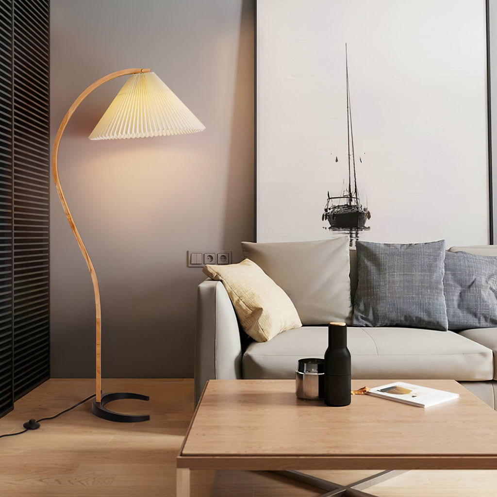 Floor Lamp, Caprani Beechwood & Linen Shade, E26/E27, Plug-In