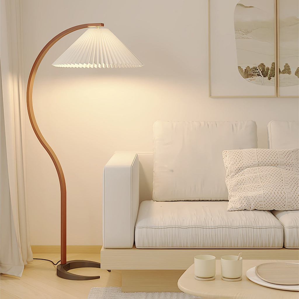 Floor Lamp, Caprani Beechwood & Linen Shade, E26/E27, Plug-In