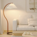 Floor Lamp, Caprani Beechwood & Linen Shade, E26/E27, Plug-In