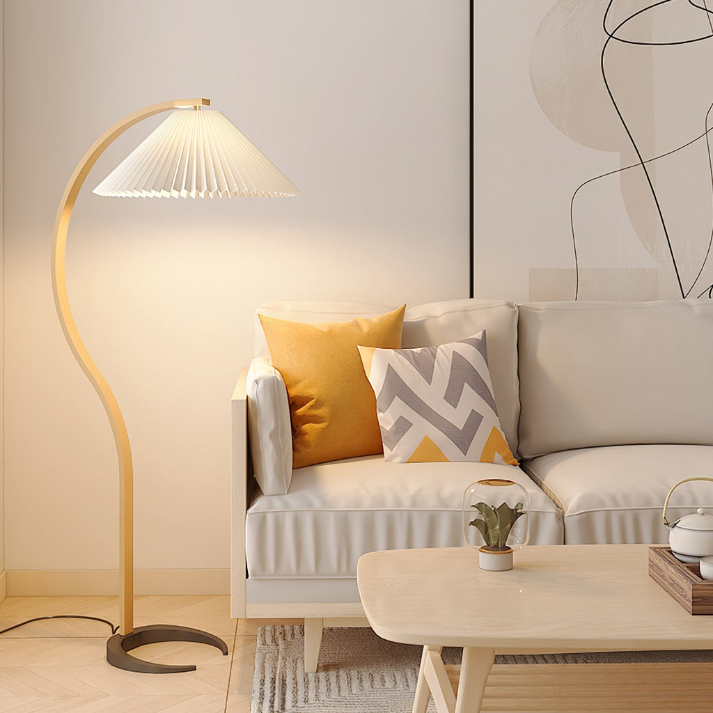 Floor Lamp, Caprani Beechwood & Linen Shade, E26/E27, Plug-In