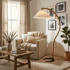 Floor lamp with warm glow illuminating a cozy living space