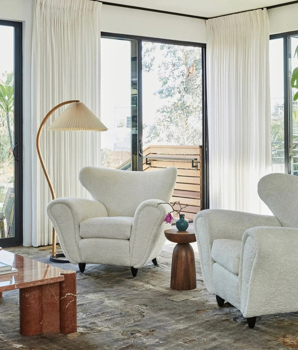 Floor Lamp, Caprani Beechwood & Linen Shade, E26/E27, Plug-In
