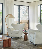 Floor Lamp, Caprani Beechwood & Linen Shade, E26/E27, Plug-In
