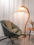 Floor Lamp, Caprani Beechwood & Linen Shade, E26/E27, Plug-In