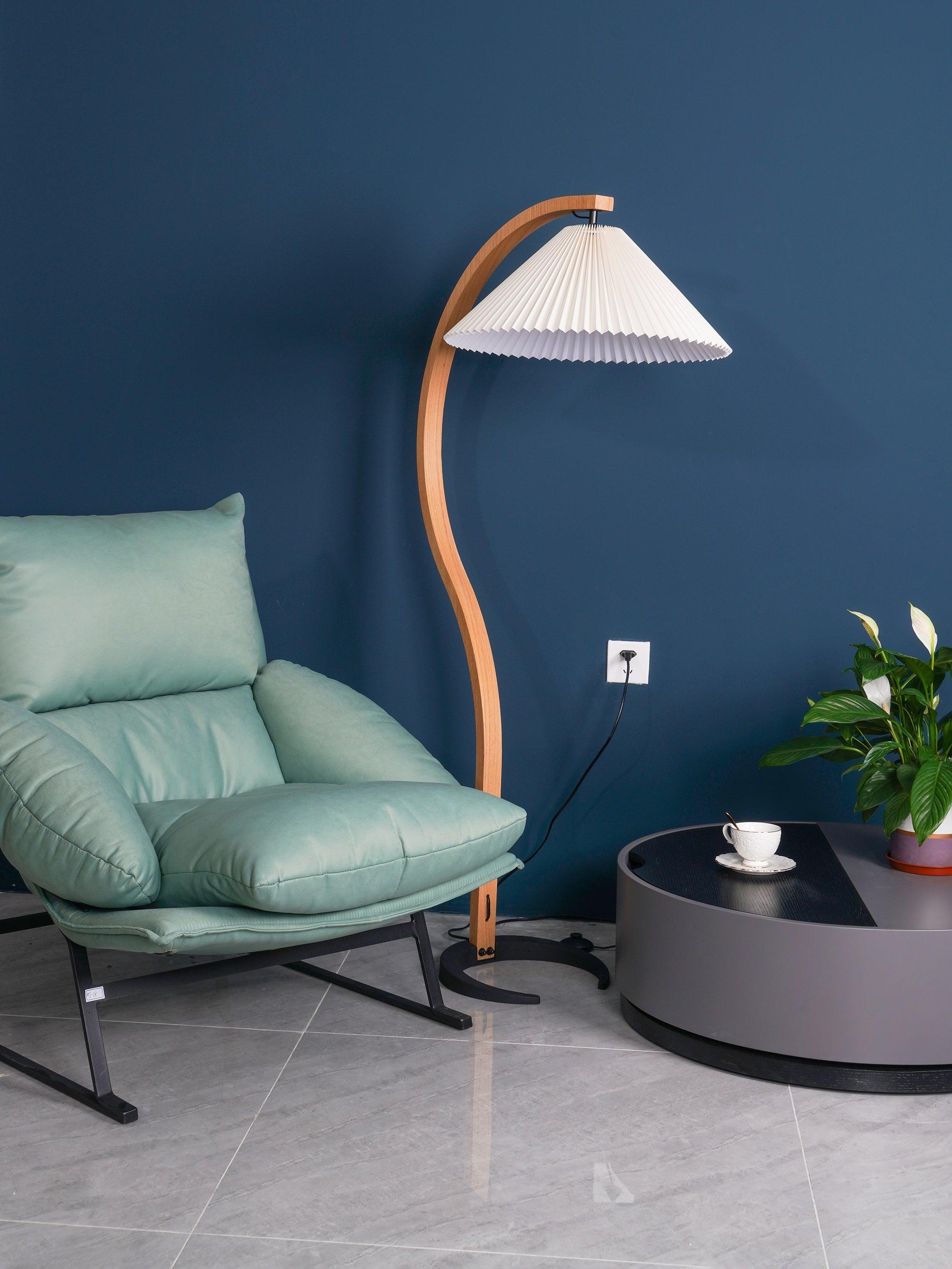 Floor Lamp, Caprani Beechwood & Linen Shade, E26/E27, Plug-In