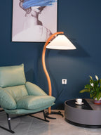 Floor Lamp, Caprani Beechwood & Linen Shade, E26/E27, Plug-In