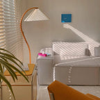 Floor Lamp, Caprani Beechwood & Linen Shade, E26/E27, Plug-In