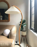 Floor Lamp, Caprani Beechwood & Linen Shade, E26/E27, Plug-In