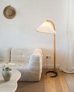 Floor Lamp, Caprani Beechwood & Linen Shade, E26/E27, Plug-In