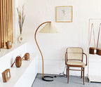 Floor Lamp, Caprani Beechwood & Linen Shade, E26/E27, Plug-In