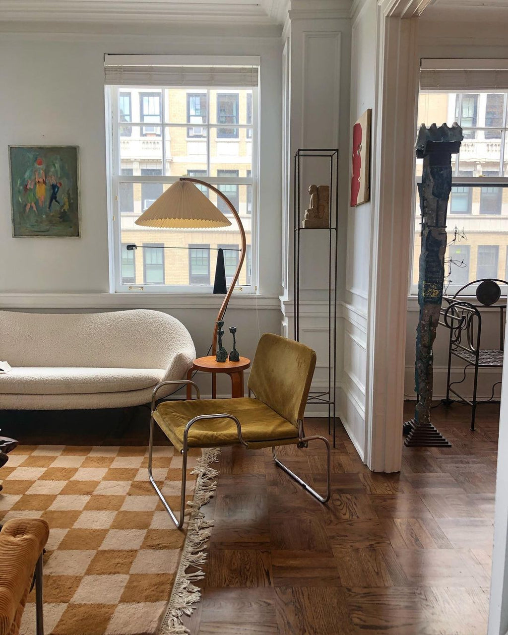 Floor Lamp, Caprani Beechwood & Linen Shade, E26/E27, Plug-In