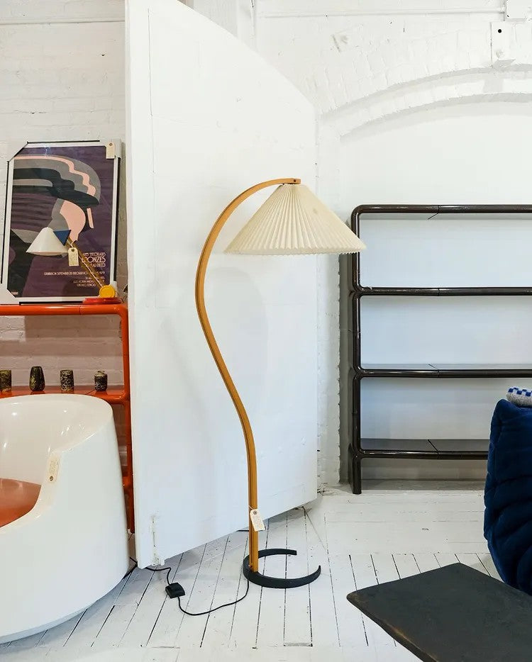 Floor Lamp, Caprani Beechwood & Linen Shade, E26/E27, Plug-In