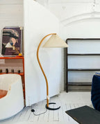 Floor Lamp, Caprani Beechwood & Linen Shade, E26/E27, Plug-In