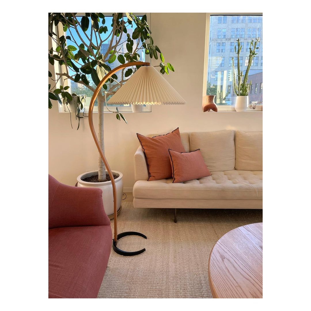 Floor Lamp, Caprani Beechwood & Linen Shade, E26/E27, Plug-In