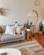 Floor Lamp, Caprani Beechwood & Linen Shade, E26/E27, Plug-In