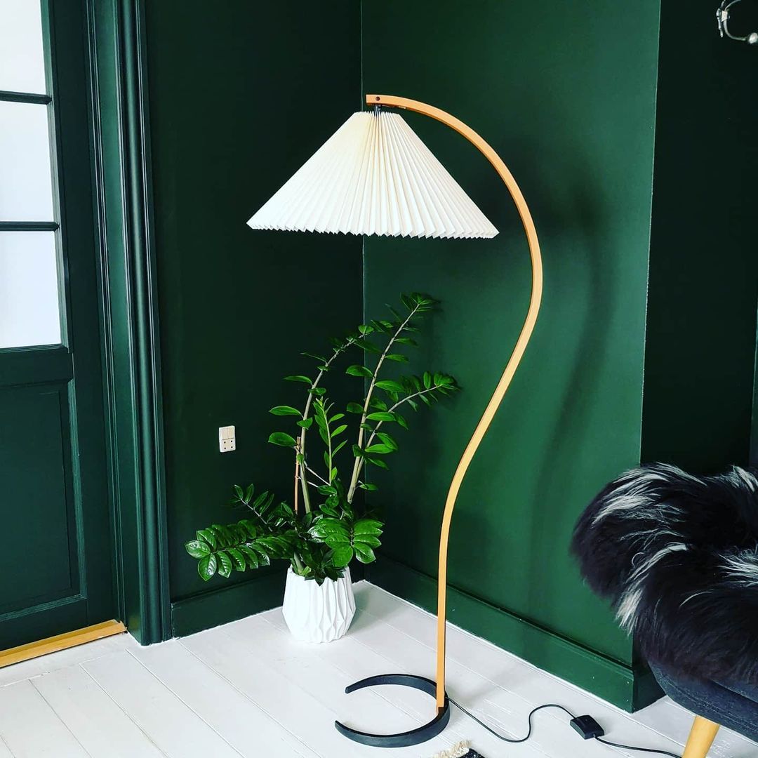 Floor Lamp, Caprani Beechwood & Linen Shade, E26/E27, Plug-In