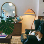 Floor Lamp, Caprani Beechwood & Linen Shade, E26/E27, Plug-In