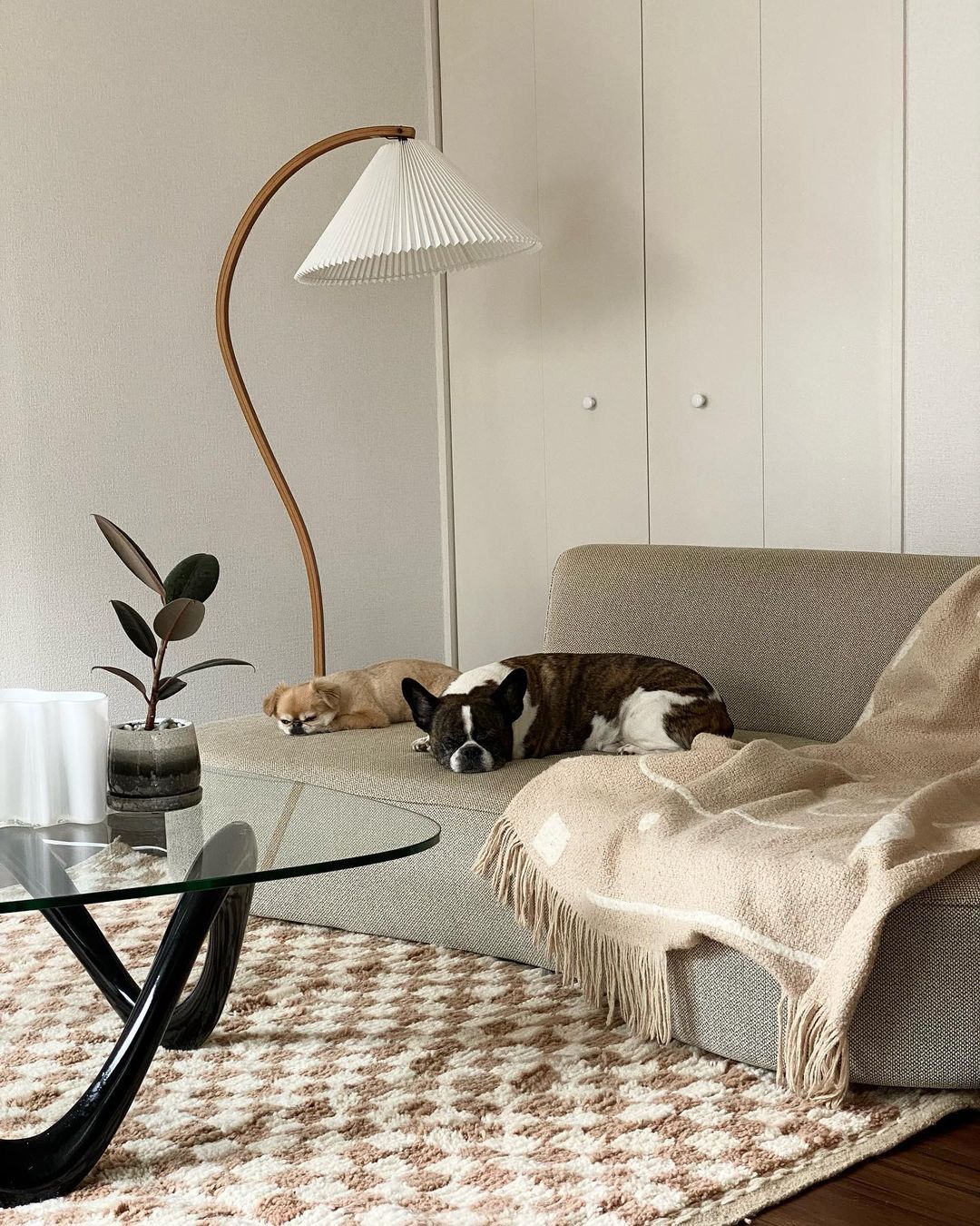 Floor Lamp, Caprani Beechwood & Linen Shade, E26/E27, Plug-In