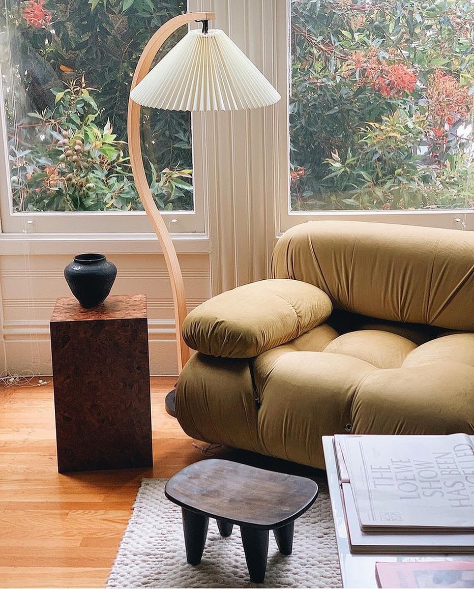 Floor Lamp, Caprani Beechwood & Linen Shade, E26/E27, Plug-In