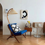 Floor Lamp, Caprani Beechwood & Linen Shade, E26/E27, Plug-In