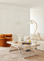 Floor Lamp, Caprani Beechwood & Linen Shade, E26/E27, Plug-In