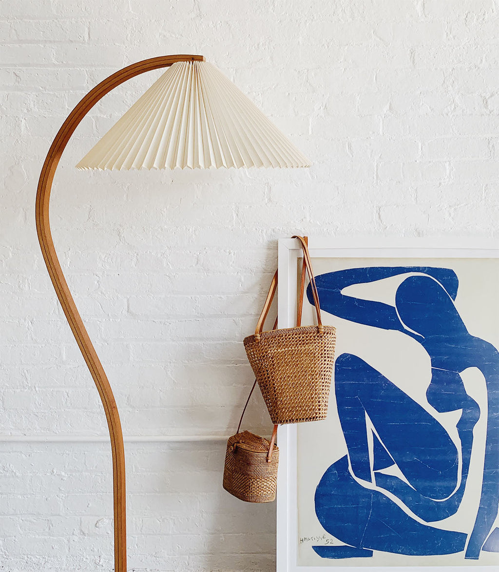Floor Lamp, Caprani Beechwood & Linen Shade, E26/E27, Plug-In