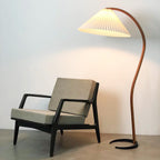 Floor Lamp, Caprani Beechwood & Linen Shade, E26/E27, Plug-In