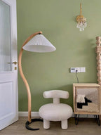 Floor Lamp, Caprani Beechwood & Linen Shade, E26/E27, Plug-In
