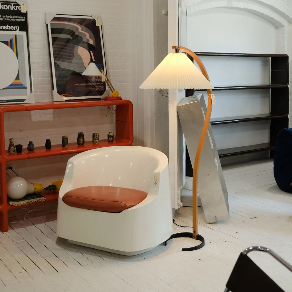 Floor Lamp, Caprani Beechwood & Linen Shade, E26/E27, Plug-In