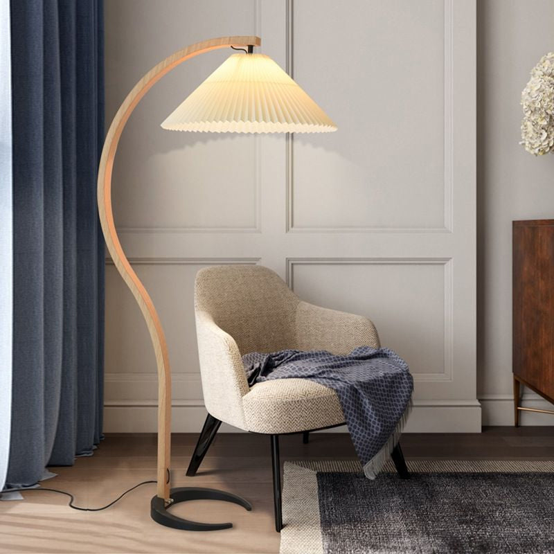 Floor Lamp, Caprani Beechwood & Linen Shade, E26/E27, Plug-In