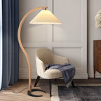 Floor Lamp, Caprani Beechwood & Linen Shade, E26/E27, Plug-In