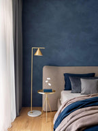 Captain Flint Floor Lamp, Carrara Marble Base, Spinning Opal Cone, E26/E27
