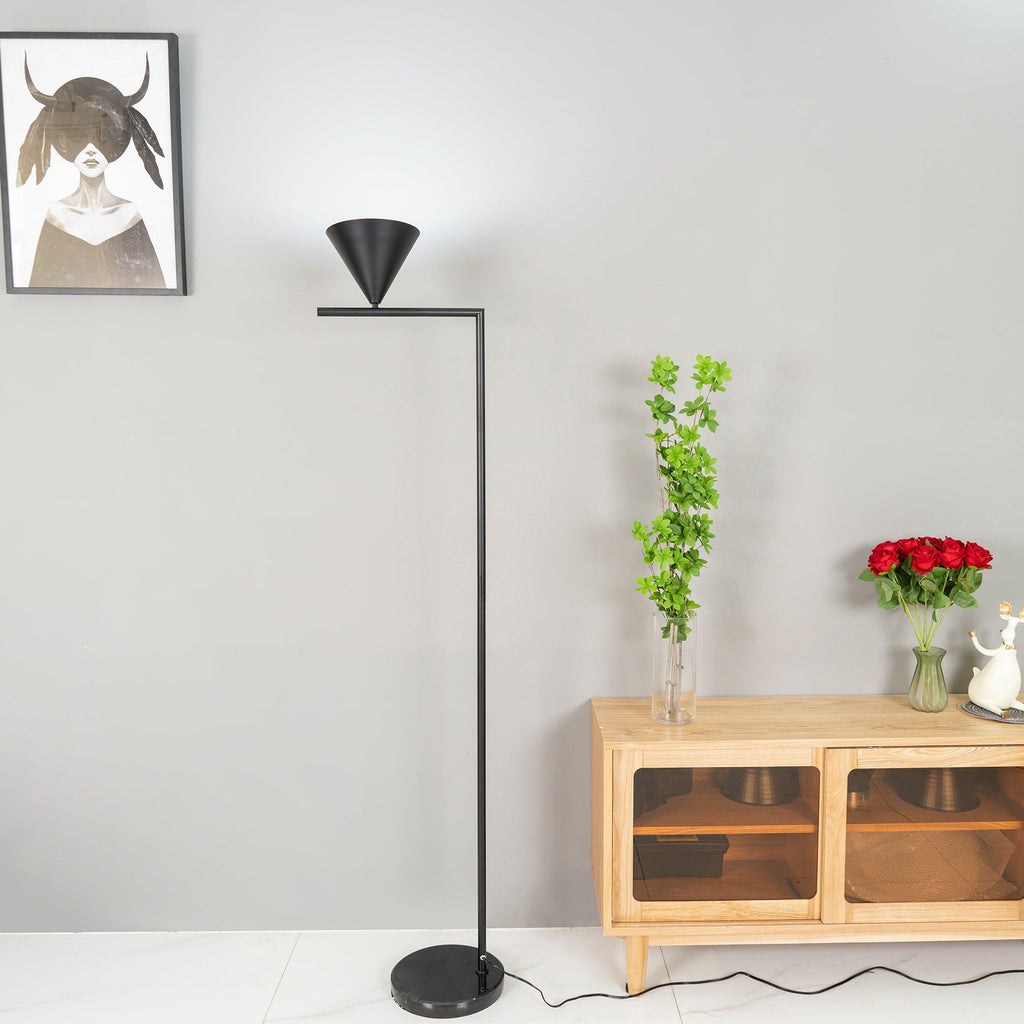 Marble-base floor lamp with cone angled downward for task light