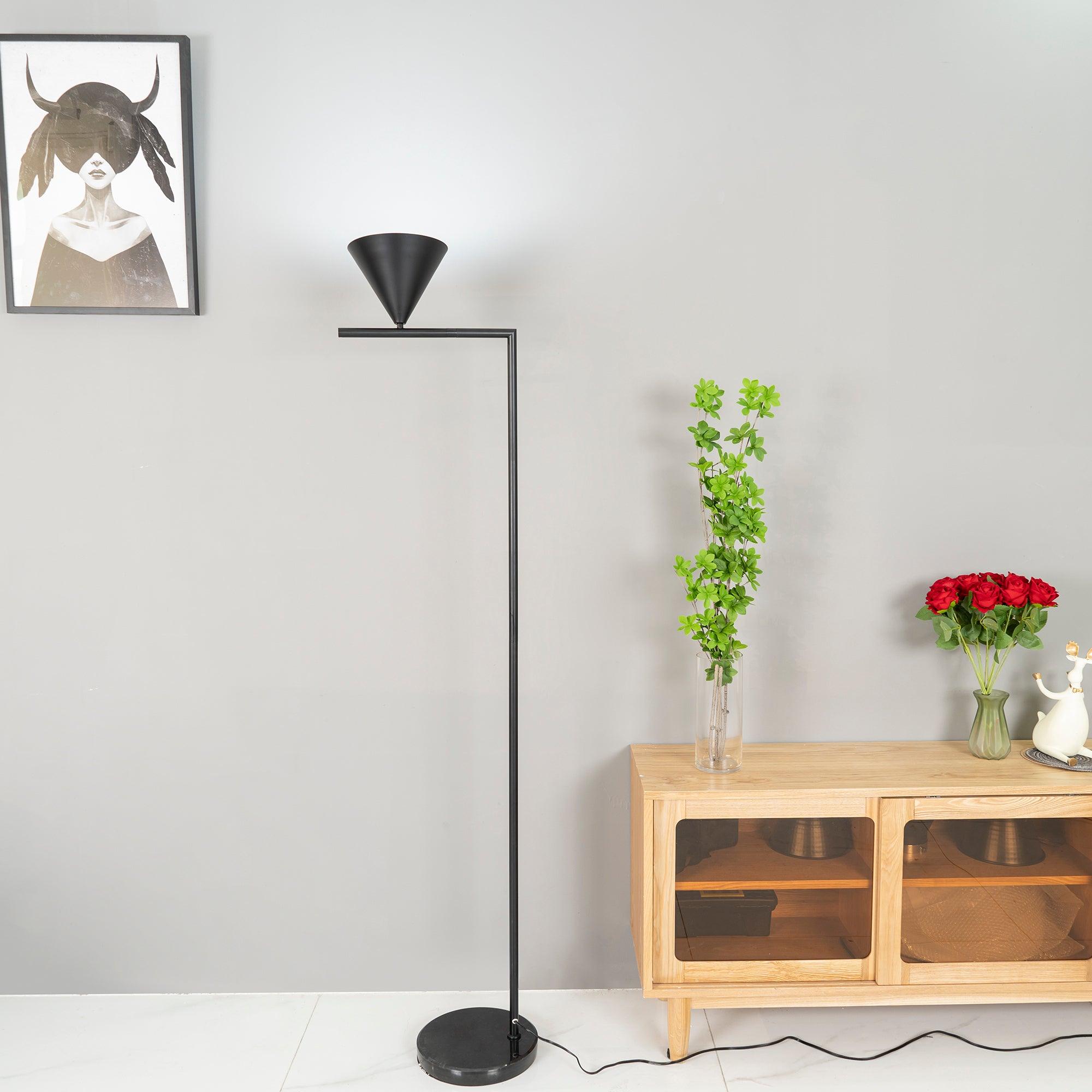 Marble-base floor lamp with cone angled downward for task light