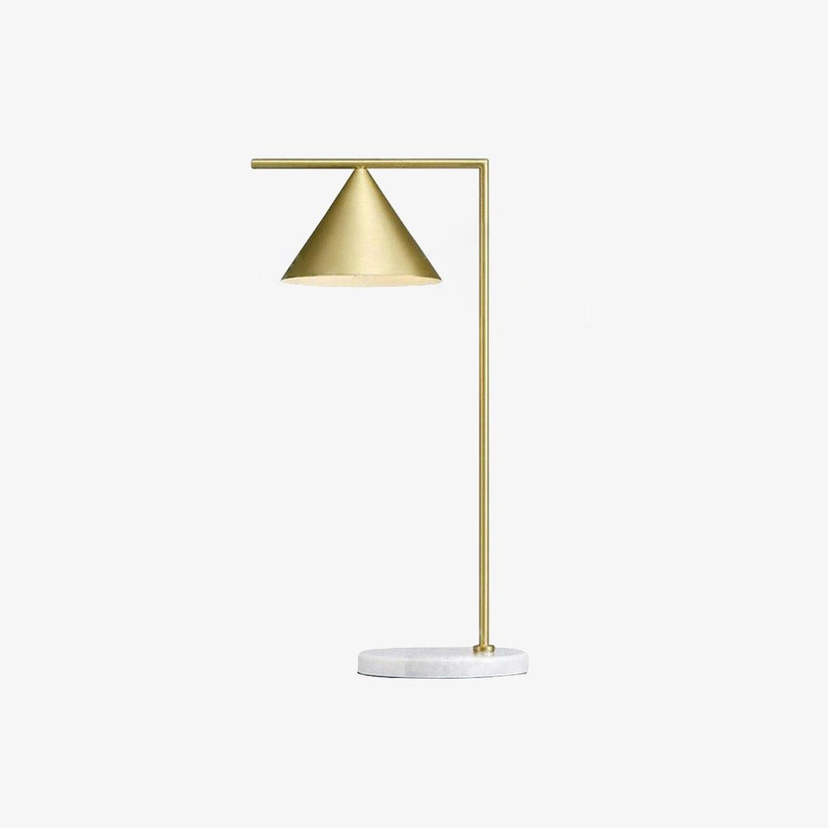Clérachic brass cone-shade table lamp on a round white marble base, photographed square-on against a plain studio background.