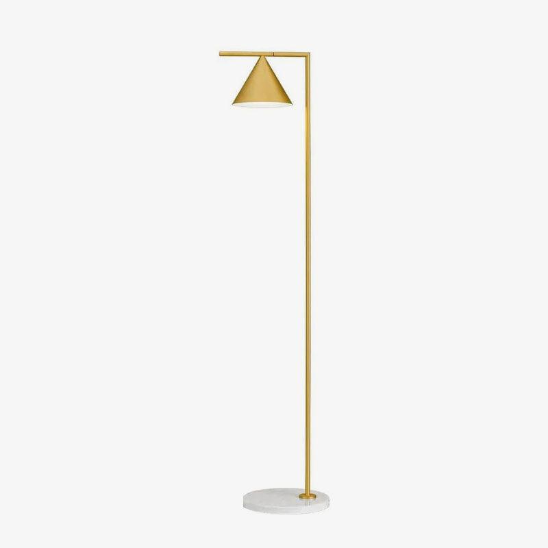 Floor lamp opal cone angled to direct warm light sideways