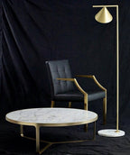 Captain Flint Floor Lamp, Carrara Marble Base, Spinning Opal Cone, E26/E27