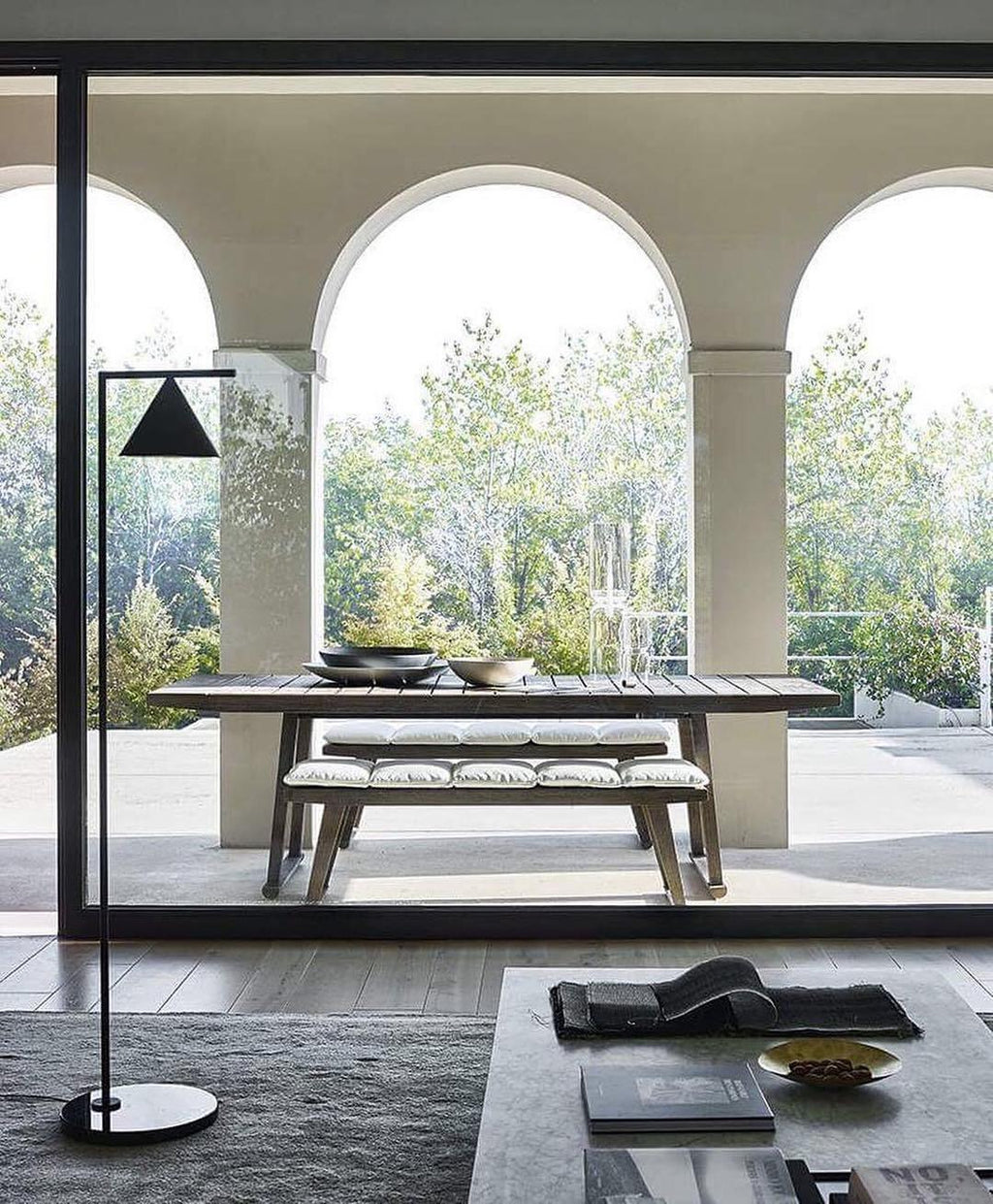 Captain Flint Floor Lamp, Carrara Marble Base, Spinning Opal Cone, E26/E27
