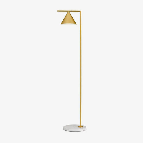 Marble-base floor lamp with copper stem and opal cone shade