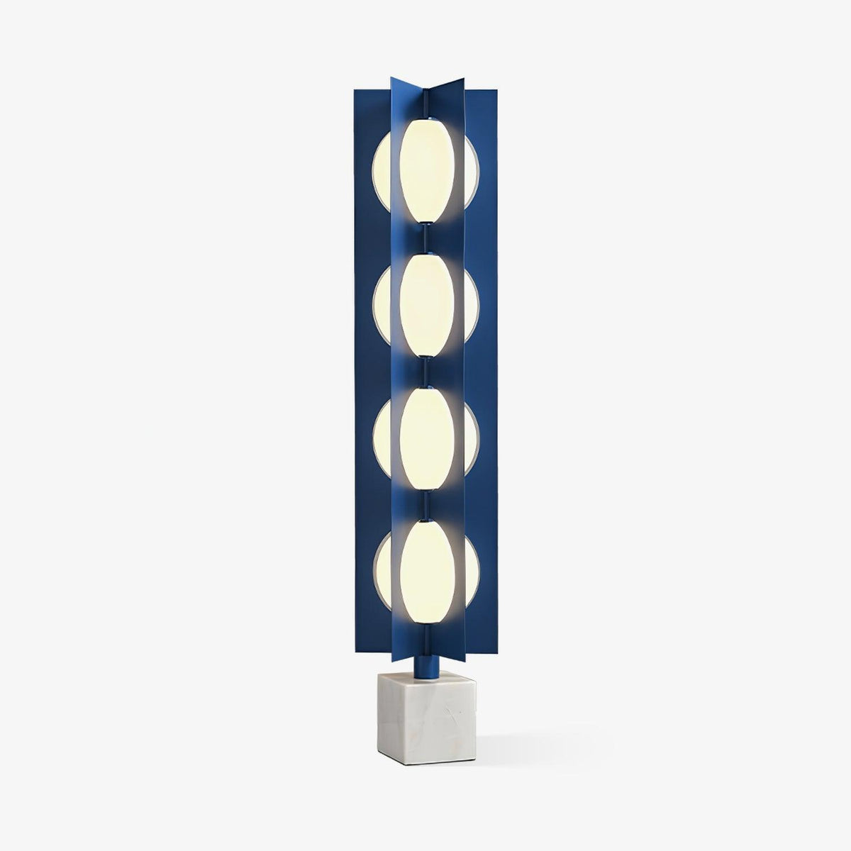 Four-globe Clérachic floor lamp on a pale stone base, photographed unlit against a plain light-grey studio backdrop.
