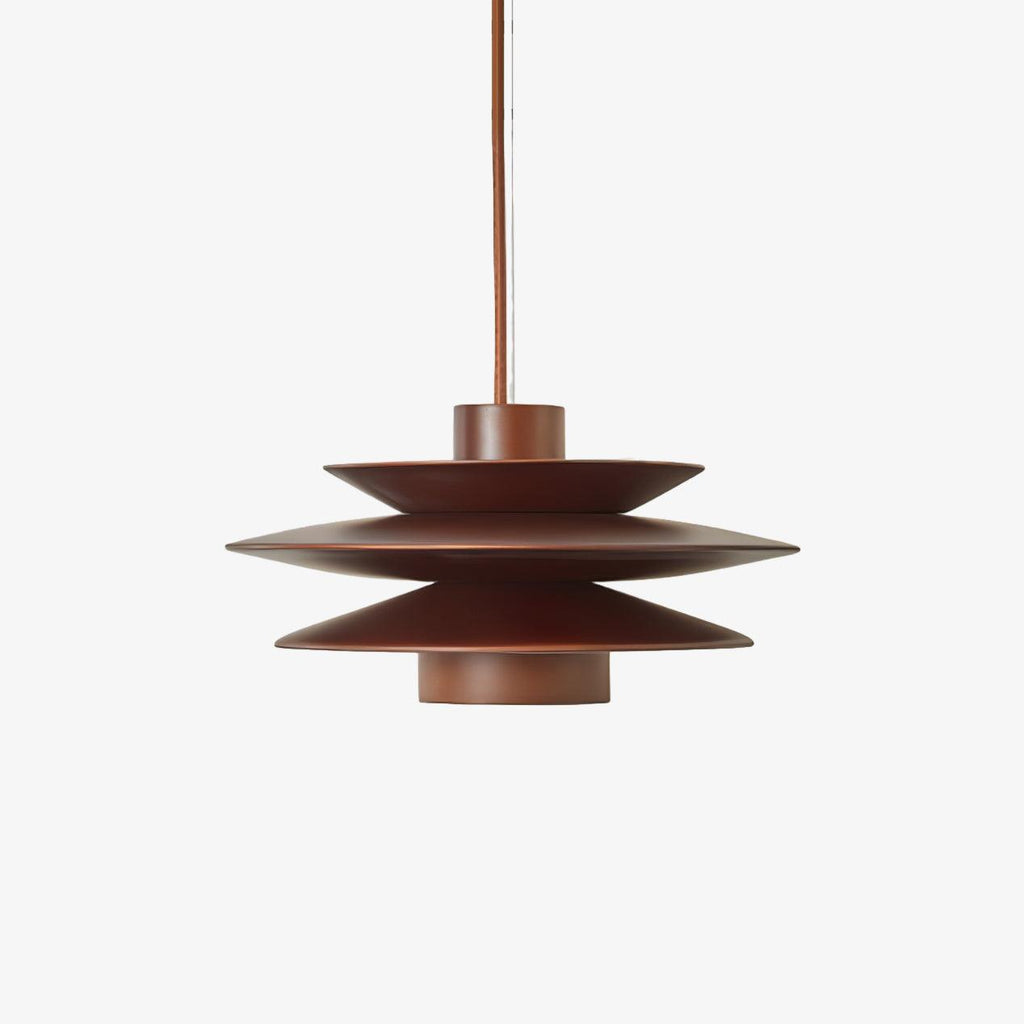 On a plain white backdrop, this Clérachic pendant shows its tiered walnut wood discs stacked beneath a slender cord.