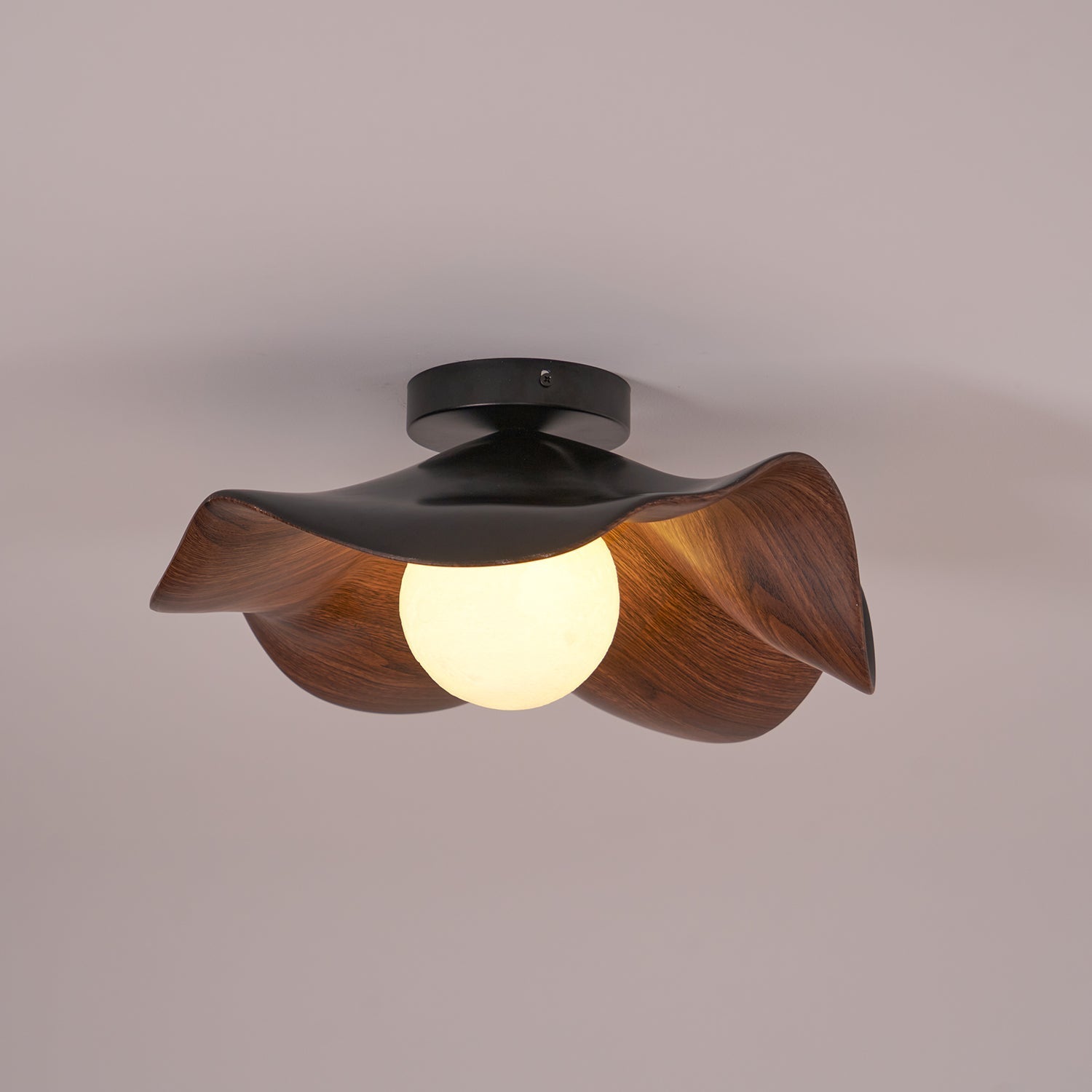 Muto Wood & Resin Ceiling Light, Black And White Finish