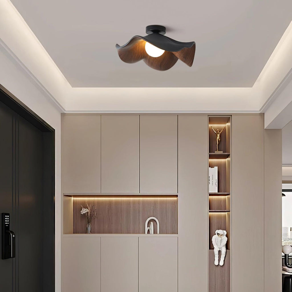 Muto Wood & Resin Ceiling Light, Black And White Finish