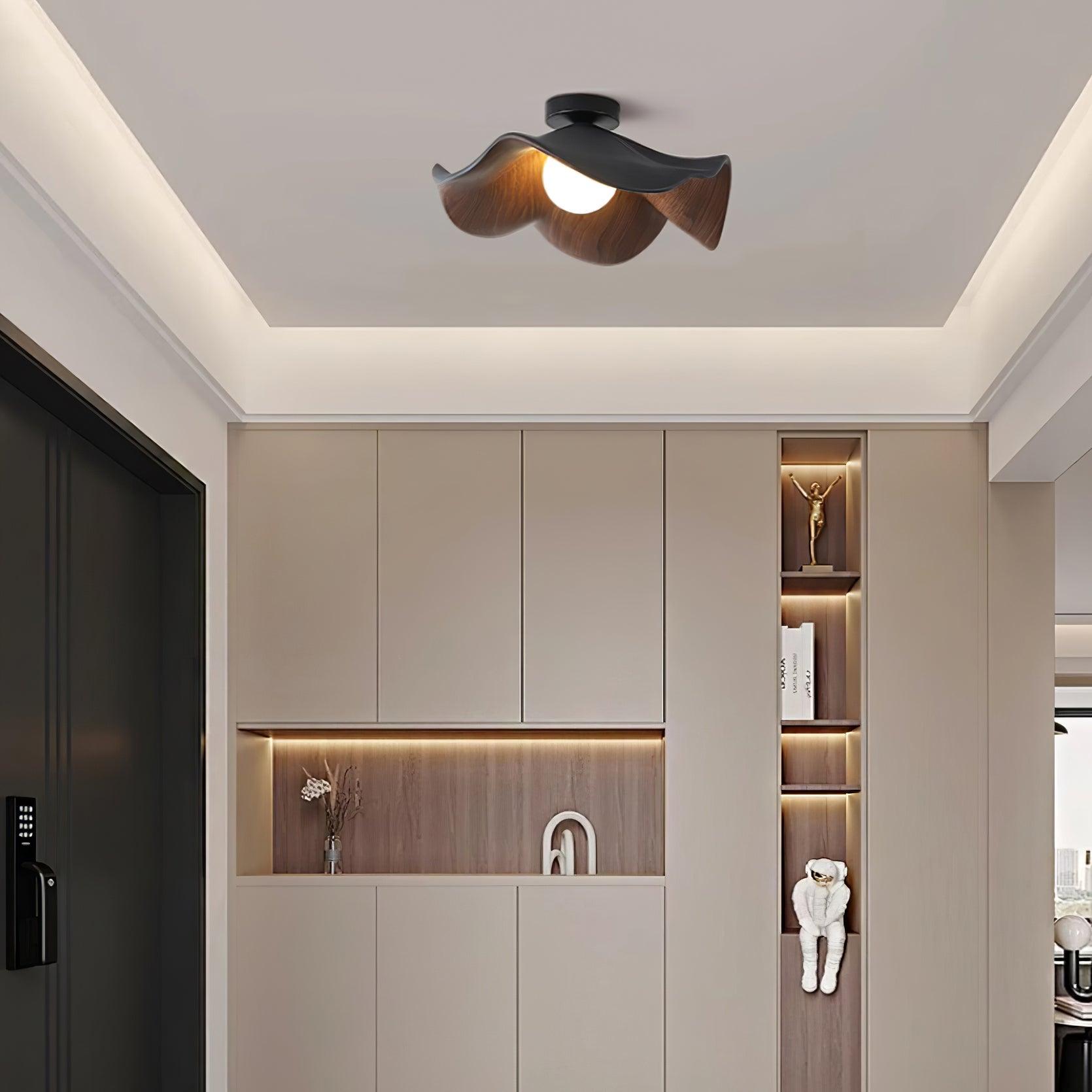 Muto Wood & Resin Ceiling Light, Black And White Finish