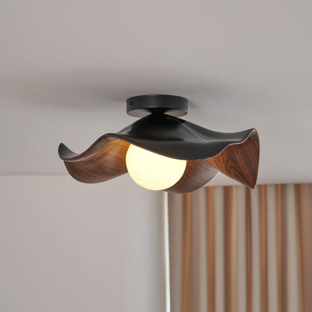 Muto Wood & Resin Ceiling Light, Black And White Finish