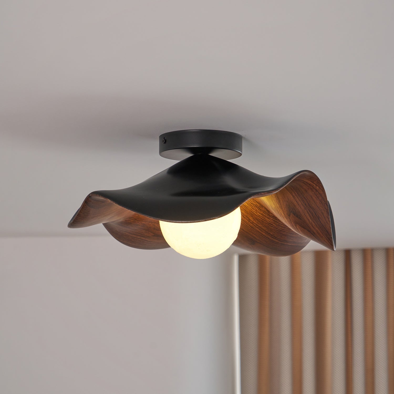 Muto Wood & Resin Ceiling Light, Black And White Finish